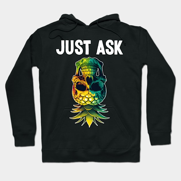 Just Ask Upside Down Pineapple Skull Swinger swinging Hoodie by qwertydesigns